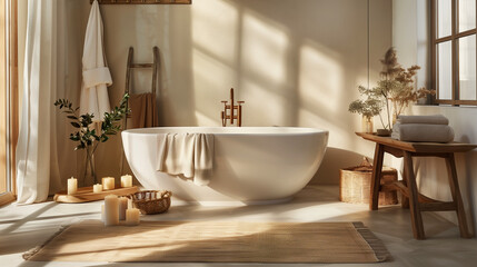 Fototapeta premium Scandinavian-style bathroom featuring minimalist design and natural materials