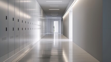 Empty School Hallway with Lockers
