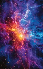 Fototapeta premium Abstract cosmic background with swirling nebulae in vibrant red, blue, and purple hues.