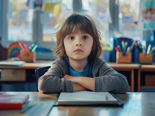 Thoughtful Child in Classroom Setting
