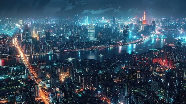 Beautiful City Illuminated at Night