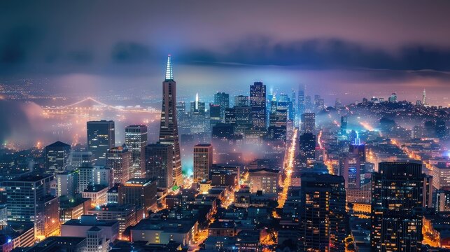 Beautiful City Illuminated at Night
