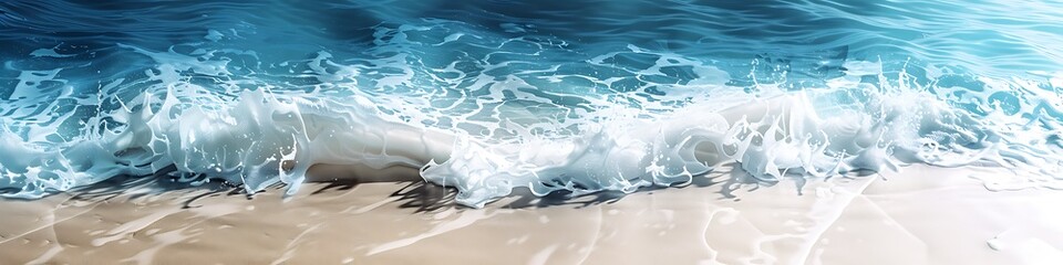 Abstract background featuring waves of sand and sea water in blue and white, realistic and beautifully detailed.
