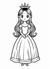 Fototapeta premium princess, vector line coloring page for kids, bold, thick, clean line art white back ground, cartoon style