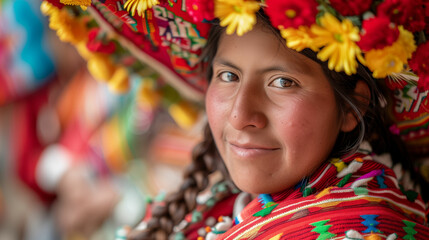 Fototapeta premium Woman wearing colorful headdress with flowers
