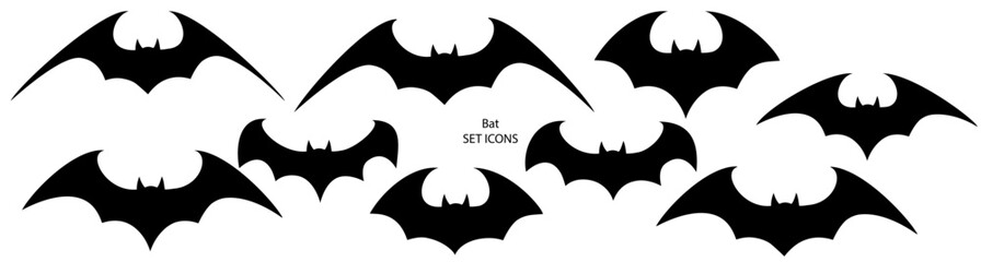 Halloween bat silhouette set. Halloween flying bats. Vampire vector bat. Dark silhouette of bat flying in a flat style