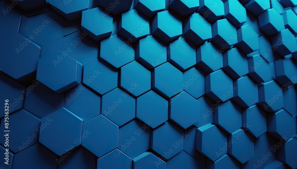 Poster a blue hexagonal background with a lot of hexagons.