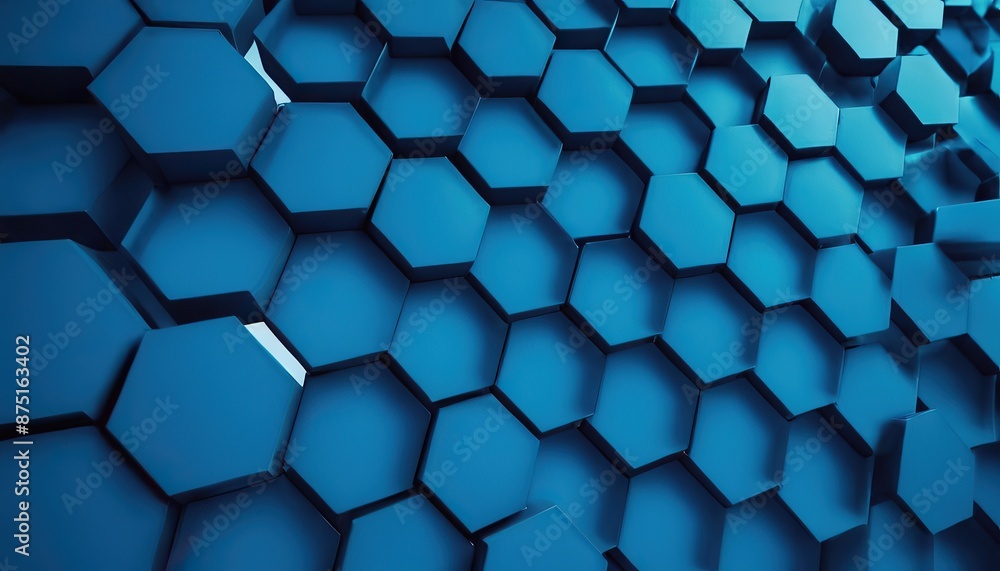 Poster a blue hexagonal background with a lot of hexagons.