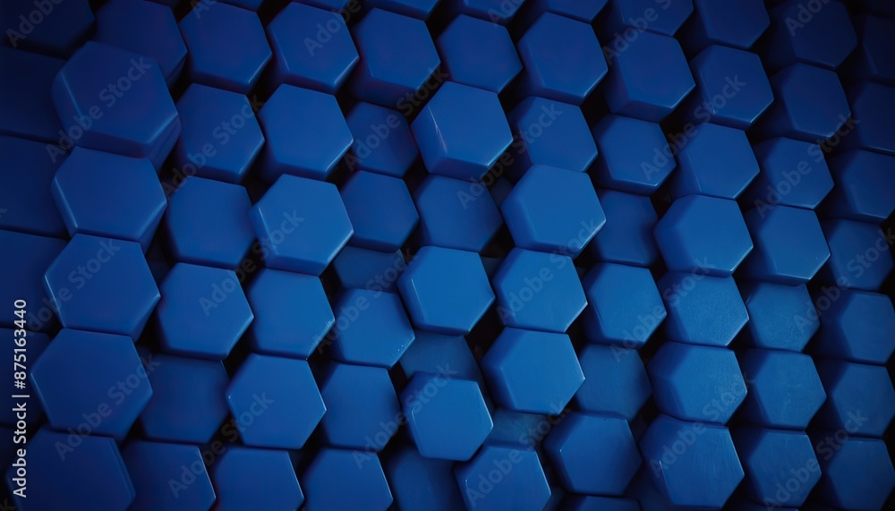 Poster a blue hexagonal background with a lot of hexagons.