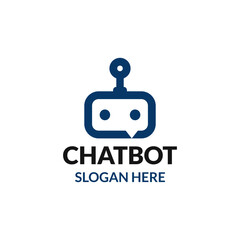 Chat bot logo template in simple flat style.  AI Robot talk vector illustration