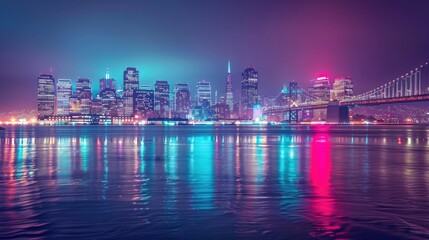 Obraz premium Beautiful City Illuminated at Night