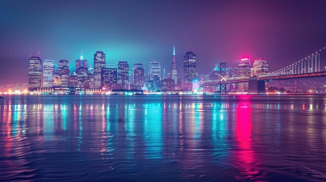 Beautiful City Illuminated at Night