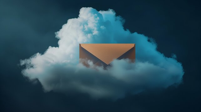 Letter on the cloud. Concept of cloud email server. Blue back.