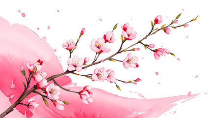 Fototapeta premium Minimalist Cherry Blossom Branch in Watercolor – A Serene Floral Illustration Perfect for Greeting Cards, Wall Art, and Stationery Designs