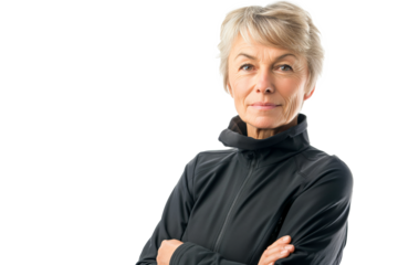 Confident Mature Woman in Black Sports Jacket