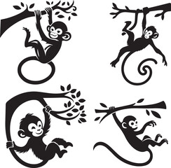 monkey silhouette, monkey icon, monkey vector, 