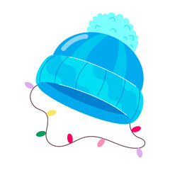 A flat style sticker of winter beanie 

