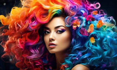 Fototapeta premium A woman with a colorful hair style on her head
