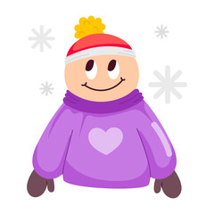 Cute flat style cartoon in winter clothing 

