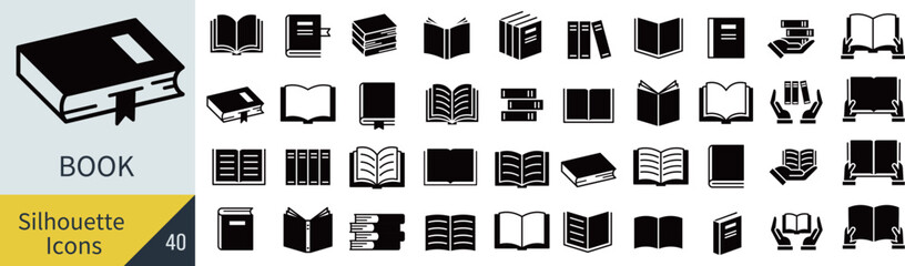 本に関するシルエットアイコンセット