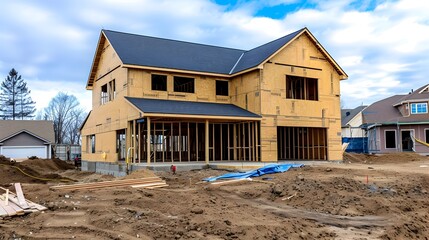 House Under Construction with HVAC Installation for Climate Control
