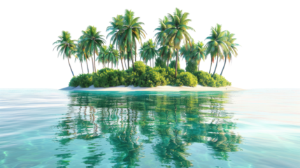 Tropical island with trees summer vacation concept idea Isolated on white background, ai created image.