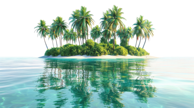 Tropical island with trees summer vacation concept idea Isolated on white background, ai created image. - Powered by Adobe