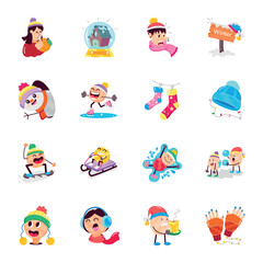 Fototapeta premium WebPack of Cute Winter and Christmas Flat Stickers