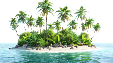 Tropical island with trees summer vacation concept idea Isolated on white background, ai created image.