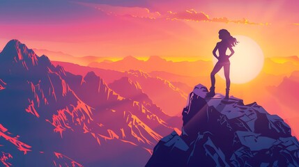 Fototapeta premium kids on mountain peak with hero pose