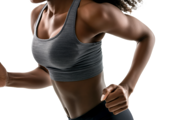 Muscular Female Runner in Grey Sports Bra