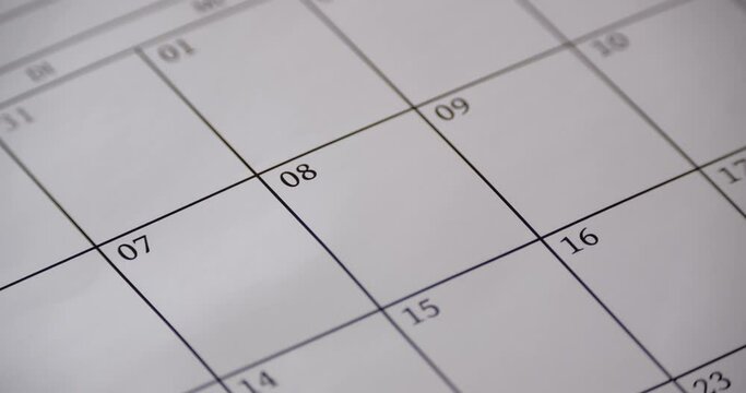 Planning calendar with close-up dates.