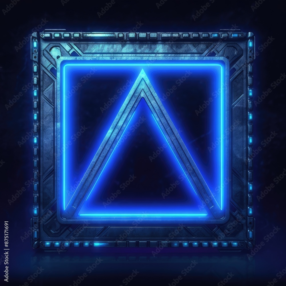 Poster abstract picture of beautiful geometric shape portal with digital style neon light reflecting set al