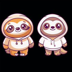 Cute lazy animals vector Cartoon sloth characters and climbing on rainforest jungle tree branches .Funny sloths eating leaves.
