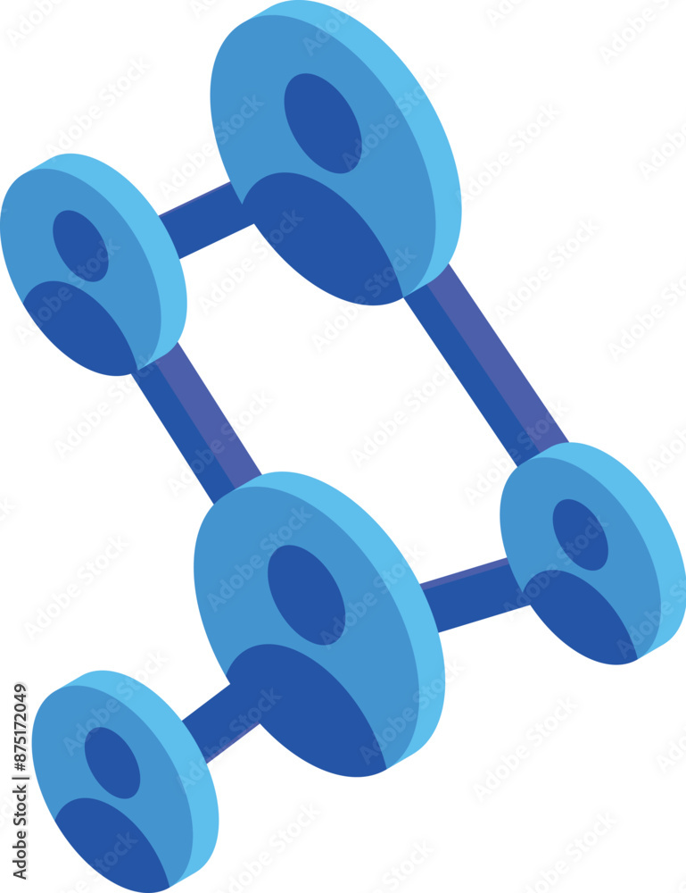 Poster social network is connecting people with lines and user icons in isometric view