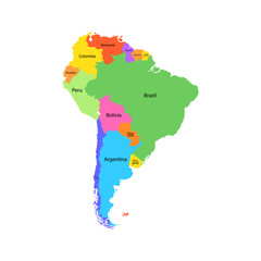 South America map. Set from selected countries. Сolor style.