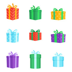 Gift boxes vector set. Flat and silhouette icons.