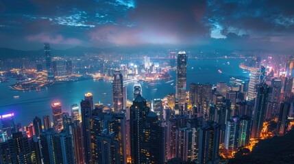 Naklejka premium Nighttime Splendor of a Majestic City