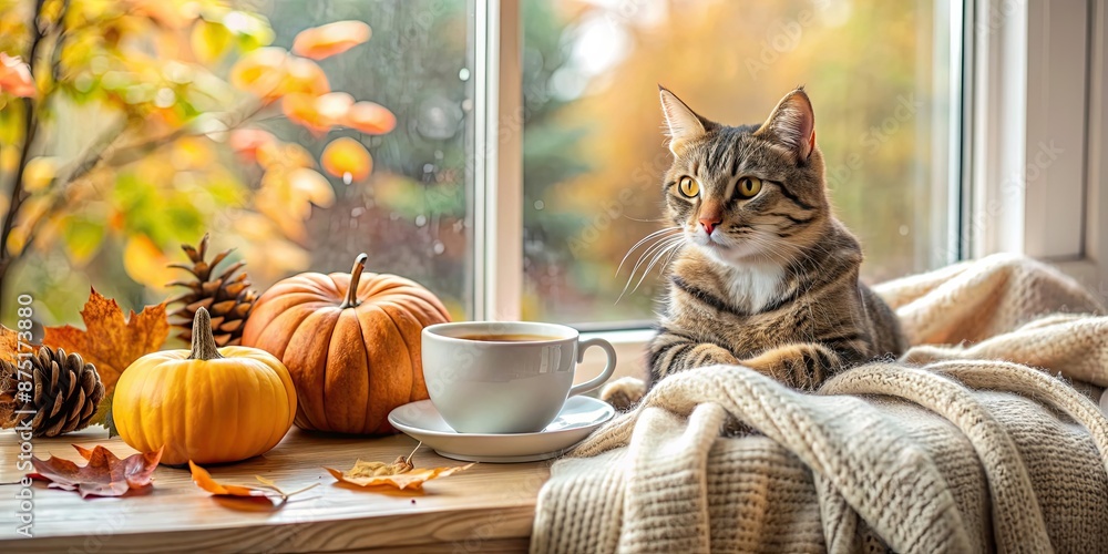 Canvas Prints Cozy autumn day spent at home with a cat , cozy, autumn, sunny, weekend, home, cat, pet, relaxation, calm