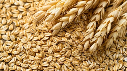Close-Up of Oat Grains and Wheat Spikes, Golden Harvest