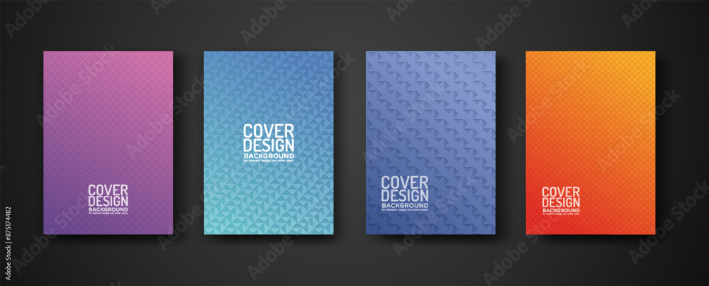 Poster set cover design with modern geometric lines textured pattern and colorful dynamic gradation