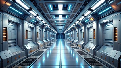 Obraz premium Futuristic spaceship sci-fi corridor , spaceship, futuristic, technology, science fiction, space, interior, corridor