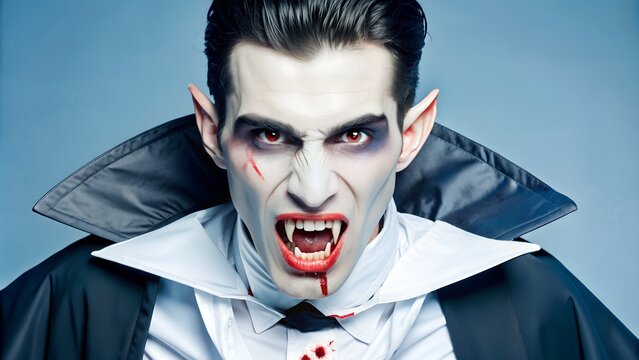 Bloodthirsty vampire bares his fangs in a menacing snarl