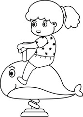 cute smiling girl riding on rocking horse