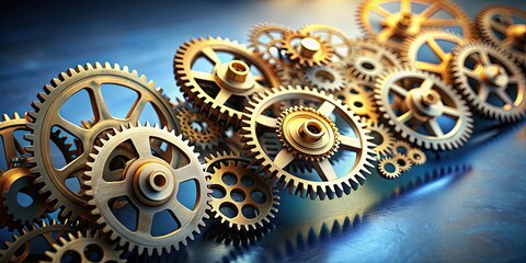 Gears turning in synchrony, symbolizing unity of mind , teamwork, collaboration, synchronization, unity, connection