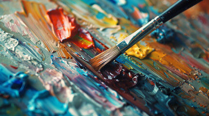 Fototapeta premium Artist Brush Creating Textured Layers of Paint