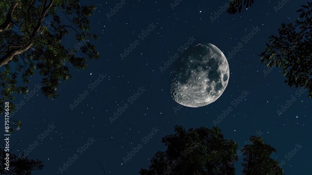 Poster night sky illuminated by complete moon