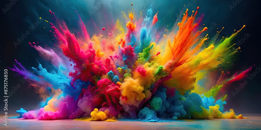 Poster Colorful paint explosion representing a eureka moment , vibrant, energetic, creativity, idea, lightbulb, burst