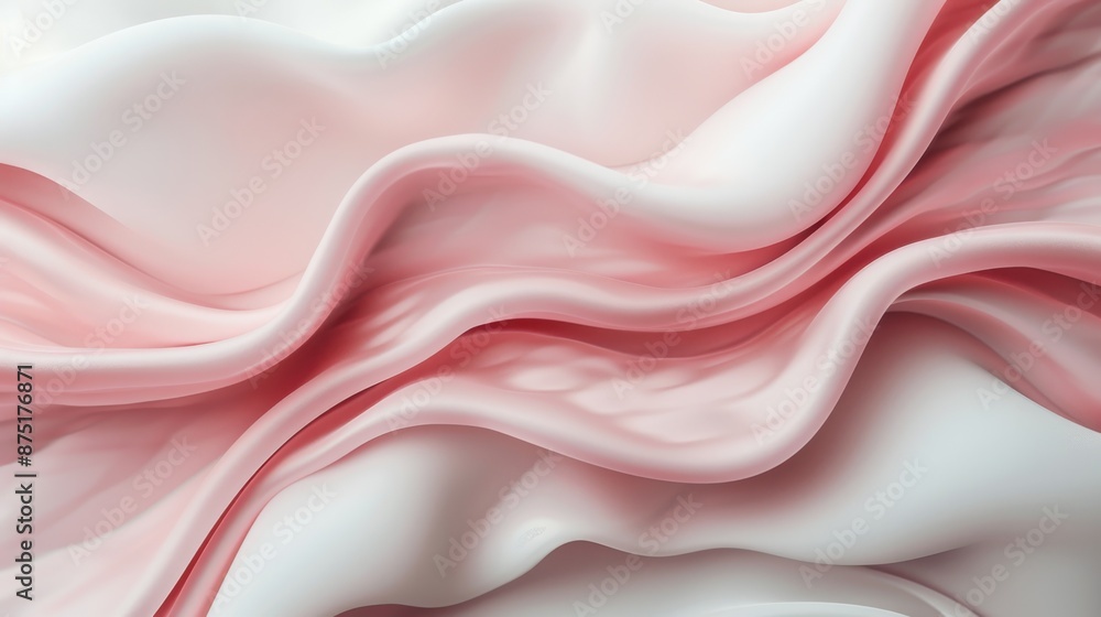 Poster an image of soft pink and white fabric in smooth folds, creating gentle waves and a soothing visual 