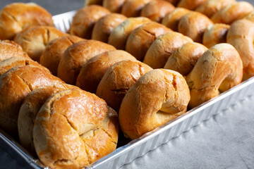 A closeup view of a tray of aniseed cookies.